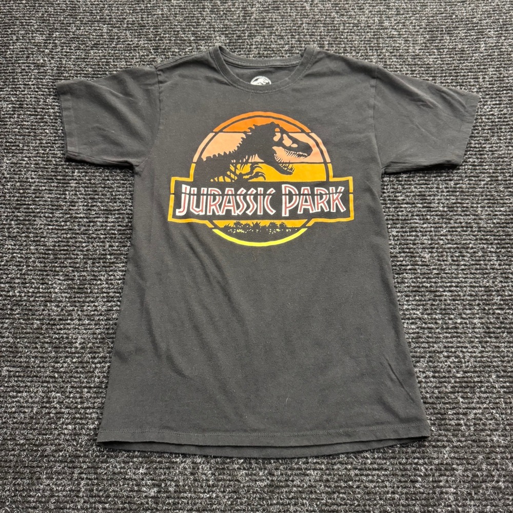 Jurassic Park Graphic T-Shirt Mens Small Black Sunset T-Rex Logo Movie Tee